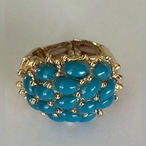 Gold Tone and Turquoise Blue Adjustable Statement Ring